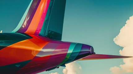 Canvas Print - Close-up of an aircraft's tail fin, displaying airline logo with vibrant colors and sharp contrasts.