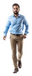 © Michael - Isolated walking handsome young man wearing beige trousers and blue shirt, png,cutout on transparent background, ready for architectural visualisation