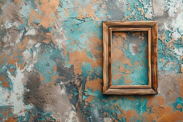 Wall Mural - Wooden picture frame mockup on a modern abstract wallpaper