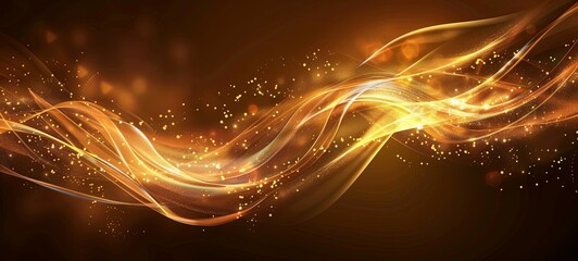 Abstract glow background. Golden shiny wave on brown