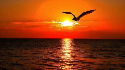 Wall Mural - Bird Flying Sunset Flight Inspirational Soaring Hope Ocean Beautiful Sunrise Divine Silhouette