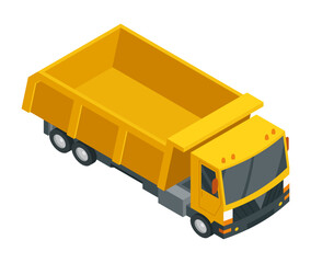 Wall Mural - Construction machinery isometric icon, dump truck. Heavy transportation. Symbol representing heavy mining or road industry. Career and construction transport. Vector illustration