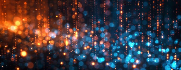 Digital data and binary code background with glowing lights, cyber technology concept