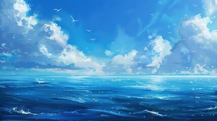 Wall Mural - A serene view of the blue sea and sky at sunsetTropical island and iceberg in the blue sea with a clear sky