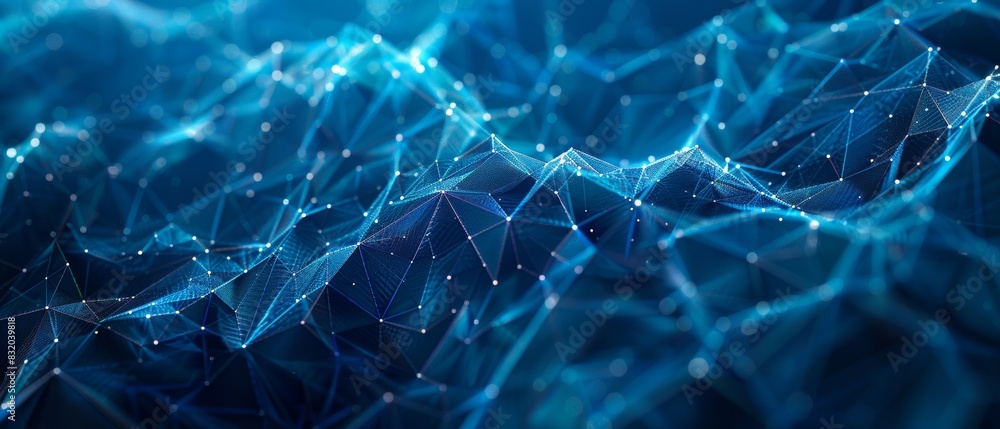 Abstract digital wave with blue lines and dots forming a data network ...