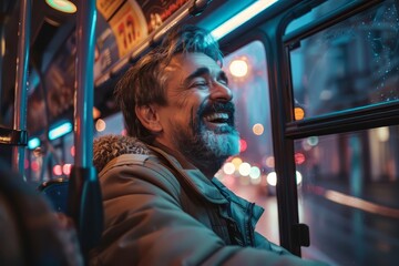 Wall Mural - man happy while in public transportation