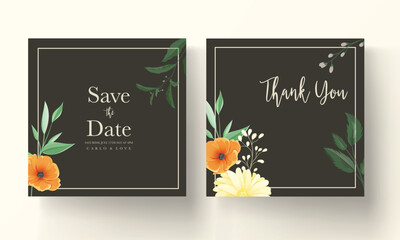 Wall Mural - wedding invitation with beautiful flower floral frame