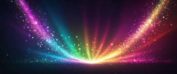 abstract bright glitter bokeh colorful rays of light beams spectrum banner illustration