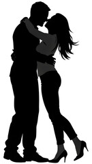 Wall Mural - Vector of 
black silhouetts of a man and woman hugging, love