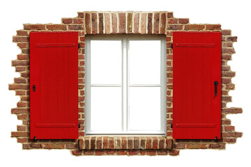 Wall Mural - Opened casement png window clipart, red architecture design