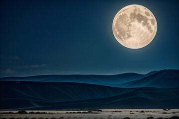 Wall Mural - a night landscape bathed in moonlight with a full moon rising over the dark ocean