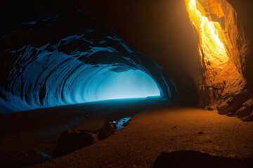 Wall Mural - a sliver of moonlight pierces through a crack in the cave, revealing a glimpse of the night sky