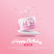 © Graphicstore - Happy Birthday celebration typography design with 3d birthday cake for greeting card, poster or banner. Vector illustration