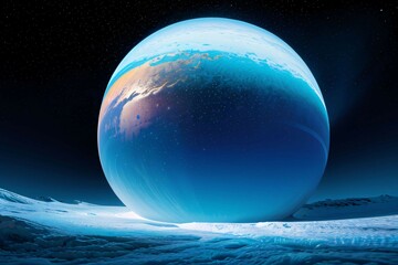 Wall Mural - a sphere representing earth, our blue planet with oceans and clouds, hangs in the vast blackness of 