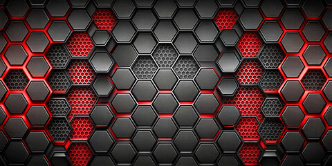 Abstract black red grey metallic carbon neutral overlap red light hexagon mesh design modern luxury futuristic technology background vector illustration.