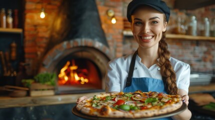 Wall Mural - The chef holding a pizza