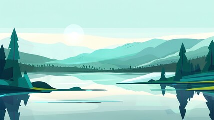 Wall Mural - Still water views artwork flat design front view clarity and calm theme animation Tetradic color scheme