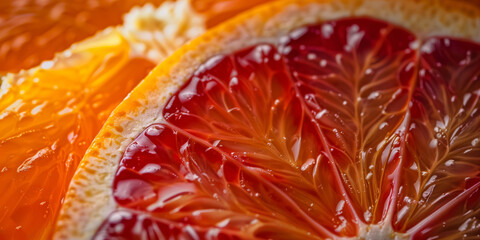 Wall Mural - Vibrant Blood Orange. Fresh Juicy Citrus. Detailed Orange Slice.