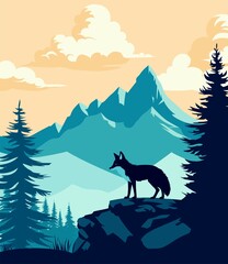 Wall Mural - Fox howling at the mountain