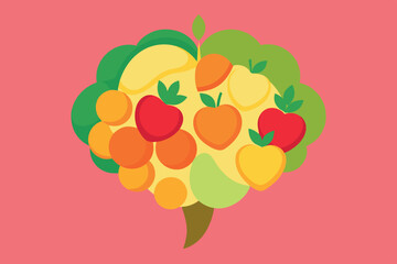 Sticker - A variety of brightly colored fruits are arranged in a shape resembling the human brain. Strawberries, oranges, lemons, apples, blueberries, grapes. are associated with the concept of healthy eating r