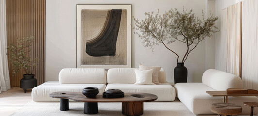Aufkleber - minimal interior living room with artwork framed