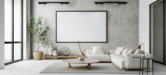 Aufkleber - minimal interior living room with artwork framed