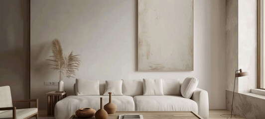 Aufkleber - minimal interior living room with artwork framed