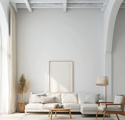 Aufkleber - minimal interior living room with artwork framed
