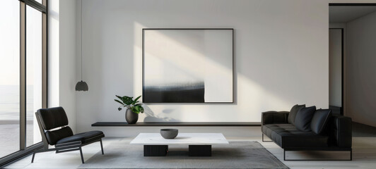 Poster - minimal interior living room with artwork framed