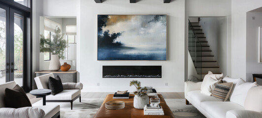 Aufkleber - minimal interior living room with artwork framed
