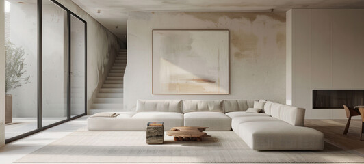Aufkleber - minimal interior living room with artwork framed