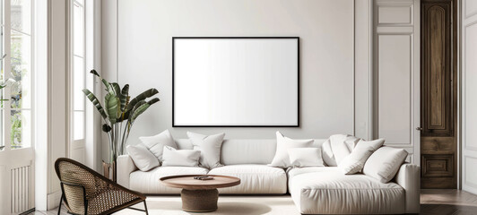 Aufkleber - minimal interior living room with artwork framed