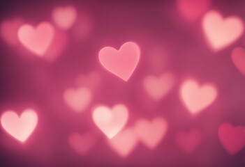 Wall Mural - Blurred hearts lights Valentines day pink Bokeh background