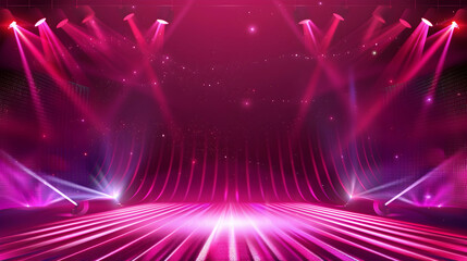 Wall Mural - Dark background with lines and spotlights, neon light, night view. Abstract pink background.