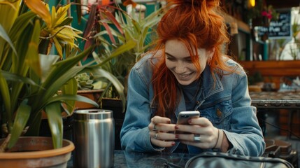 Poster - The redhead woman at cafe