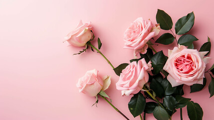 Wall Mural - Light pink roses on a pink background. The roses are of different sizes and in different stages of bloom.