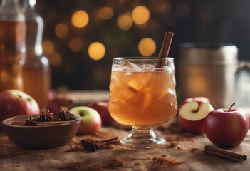 Wall Mural - Hard apple cider cocktail with fall spices