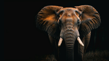 elephant stands on the dark background