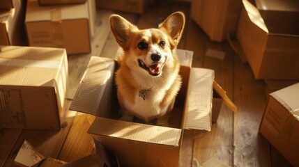 Canvas Print - The happy corgi in box