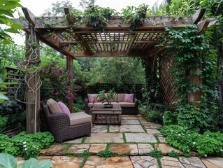 Wall Mural - Integrated Plant Features with Climbing Ivy and Wisteria

