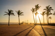 © robertharding - View of palm trees, promenade and Indian Ocean in background at sunrise, Durban, KwaZulu-Natal Province, South Africa