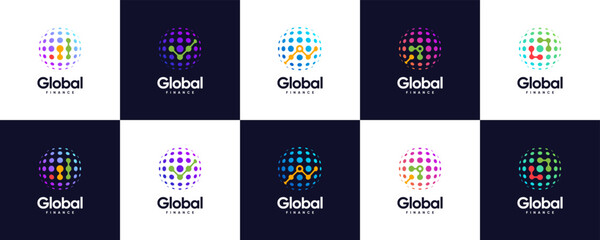 global finance logo collection, modern economy, connection strategy, digital investment, logo design vector.
