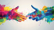 © Ritthichai - Two hands reaching out with colorful paint splashes, symbolizing creativity and connection.