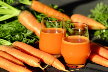 A glass of fresh carrot juice