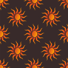 Wall Mural - Gradient stylized sun icons on brown background. Vector seamless pattern.