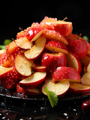 Wall Mural - Fresh fruit salad with apples and cranberries on black background