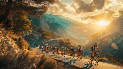 Wall Mural - Group of people riding bikes down a road