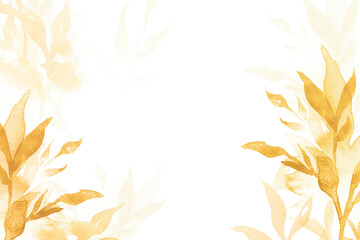 Wall Mural - Autumn png floral watercolor background in yellow with leaf illustration