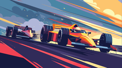 Racing car illustration. Formula one. Motorsport.