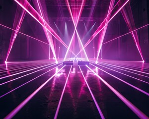 Canvas Print - Magenta laser light show with beams crossing